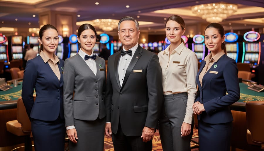 Casino dealer's hands dealing cards on gaming table showing professional uniform