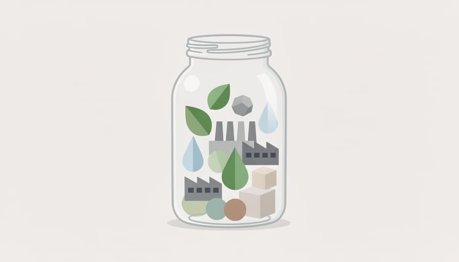 Hands holding a glass jar with soil and dried plant materials on a tabletop